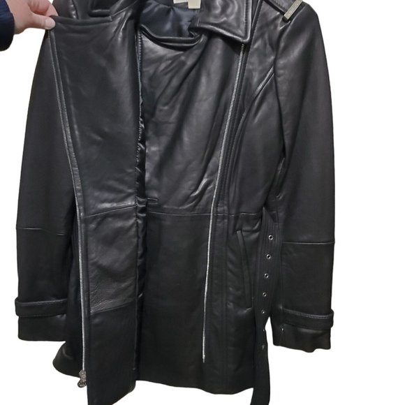 NWT Michael Kors Leather Jacket Moto Black Belt Long Asymmetrical Zip Sz XS READ - Picture 6 of 15